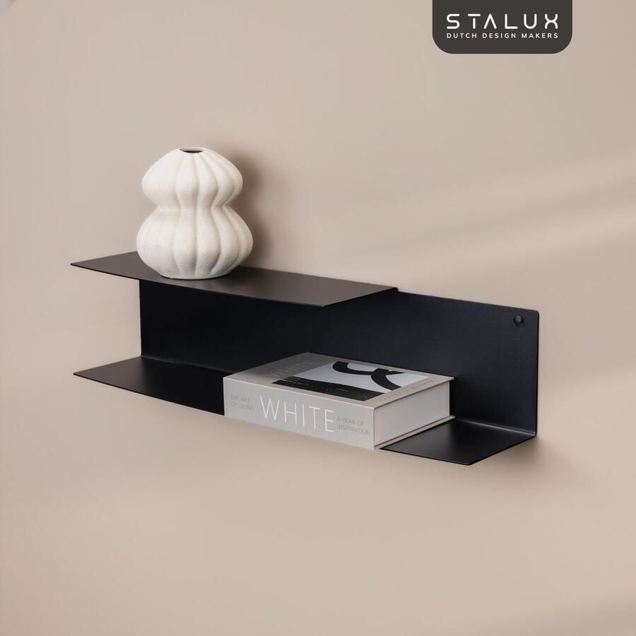 Stalux Dubbele wandplank 'Riser' 66cm kleur zwart gepoedercoat staal 100% recyclebaar uniek design topkwaliteit gemaakt in Nederland fotolijstplank zwart metaal boekenplank zwart - Foto 2