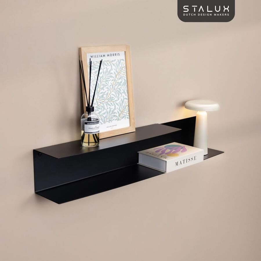 Stalux Dubbele wandplank 'Riser' 90cm kleur zwart gepoedercoat staal 100% recyclebaar uniek design topkwaliteit gemaakt in Nederland fotolijstplank zwart metaal boekenplank zwart - Foto 2
