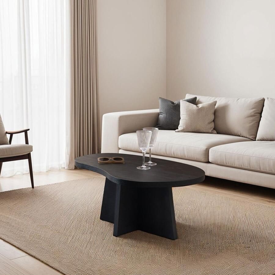 Stalux Organische Salontafel 'Ollie' organische vorm- duurzaam materiaal gemaakt in Nederland kleur zwart eiken 80 x 55cm