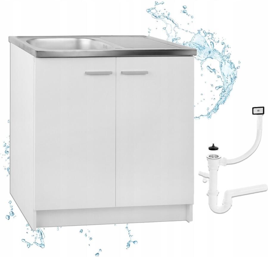 STAMAR Keukenkast 80x50 Staand + Spoelbak + Afvoer + Bevestigingen Wit