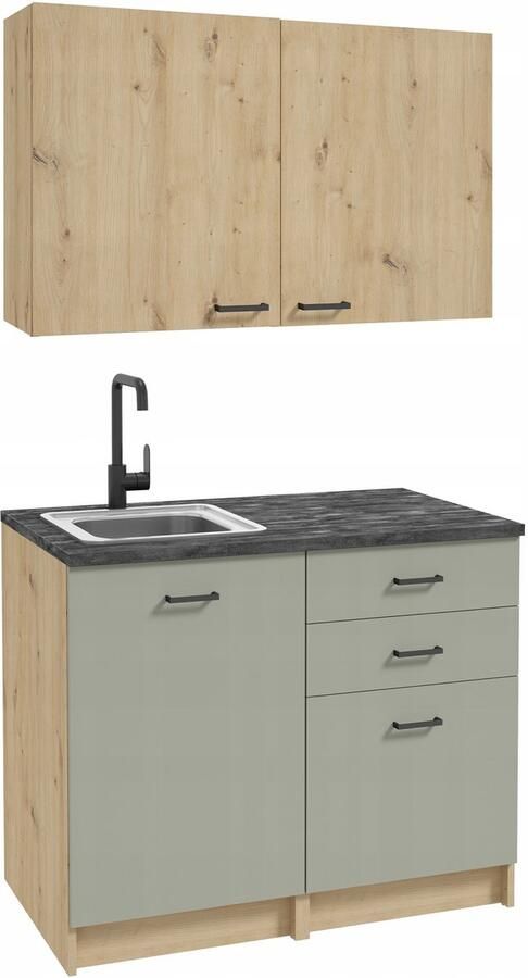 STAMAR Keukenkast 100cm met Kasten + Aanrechtblad Keuken meubel Eik artisan