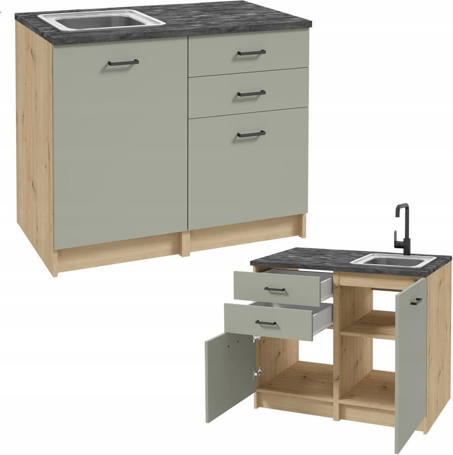 STAMAR Keukenkast 100cm met Kasten + Aanrechtblad Keuken meubel Eik artisan