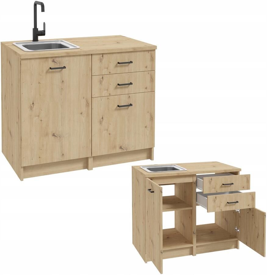 STAMAR Keukenkast 100cm met Kasten + Aanrechtblad + Laden Keuken meubel Eik artisan