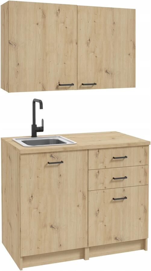 STAMAR Keukenkast 100cm met Kasten + Aanrechtblad + Laden Keuken meubel Eik artisan