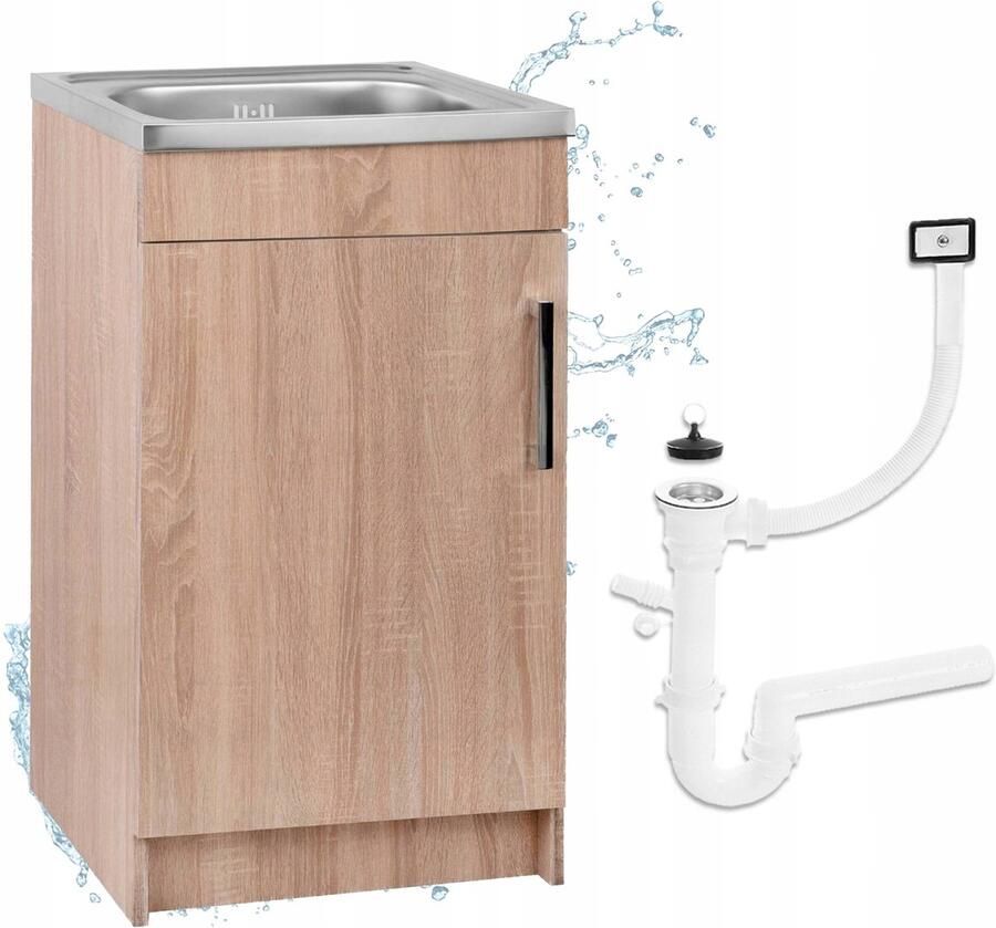 STAMAR Keukenkast 50x40 cm Slim Afvoer 1 Kom Syfon voor Vaatwasser Eiken Sonoma