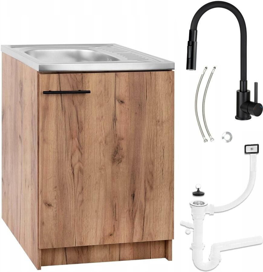 STAMAR Keukenkast 60cm met Wastafel + Wastafelkraan Keuken meubel Eik Goud