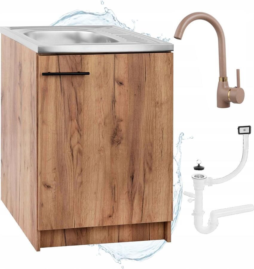 STAMAR Keukenkast 60cm met Wastafel + Wastafelkraan Keuken meubel Eik Goud