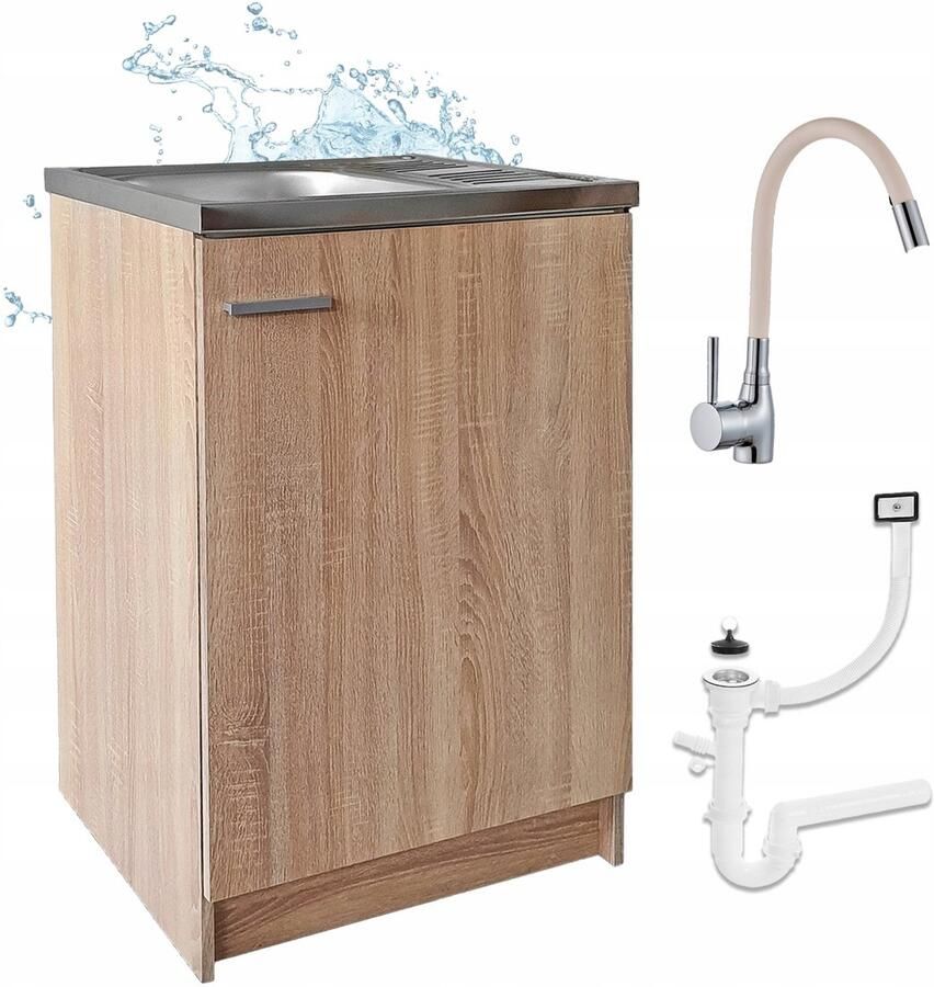 STAMAR Keukenkast 60cm met Wastafel + Wastafelkraan Keuken meubel Eik Sonoma