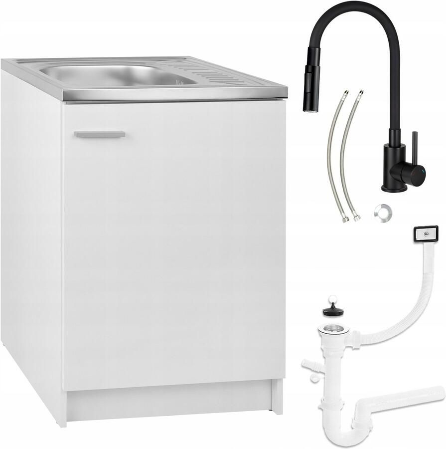 STAMAR Keukenkast 60cm met Wastafel + Wastafelkraan Keuken meubel Wit