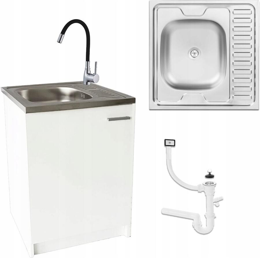 STAMAR Keukenkast 60cm met Wastafel + Wastafelkraan Keuken meubel Wit