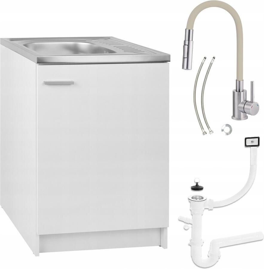 STAMAR Keukenkast 60cm met Wastafel + Wastafelkraan Keuken meubel Wit