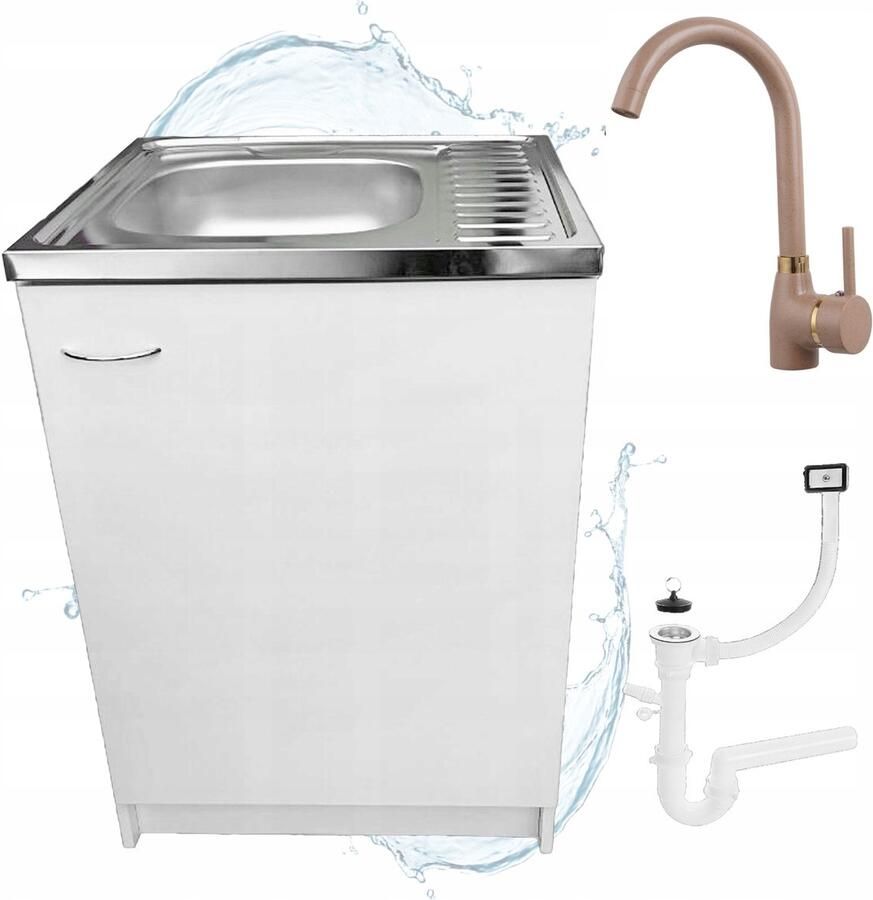 STAMAR Keukenkast 60cm met Wastafel + Wastafelkraan Keuken meubel Wit