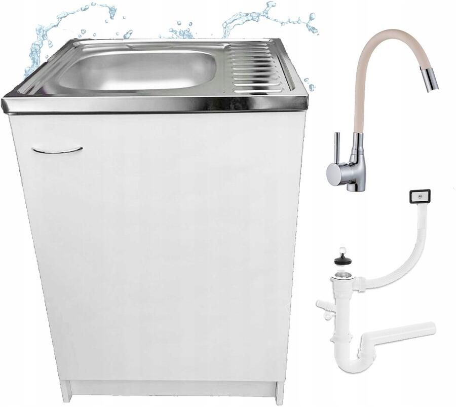 STAMAR Keukenkast 60cm met Wastafel + Wastafelkraan Keuken meubel Wit