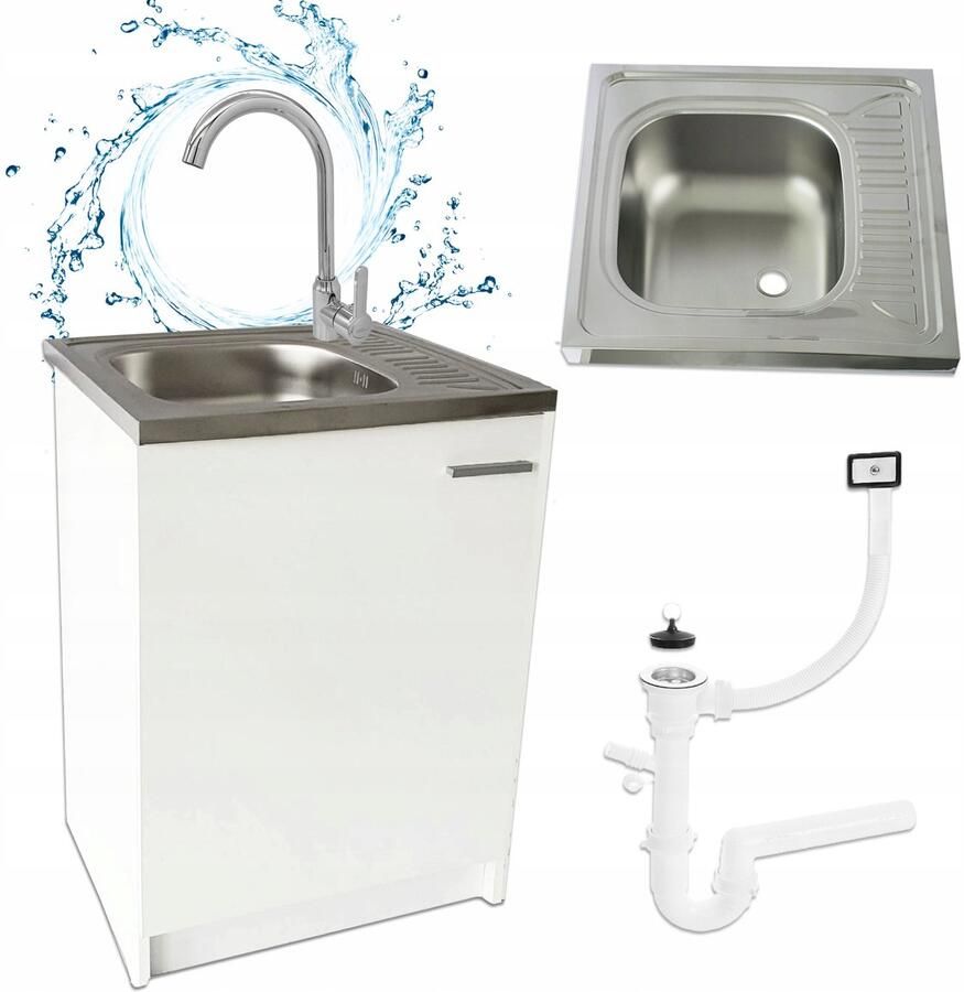 STAMAR Keukenkast 60x50 cm Afvoer Deante Hoge Kraan Afvoer voor Vaatwasser Wit