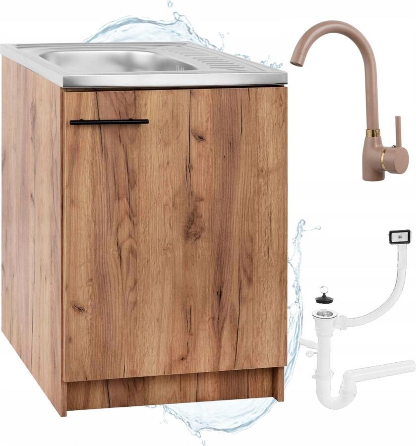 STAMAR Keukenkast 60x50 cm Afvoer Kraan Eik Gouden