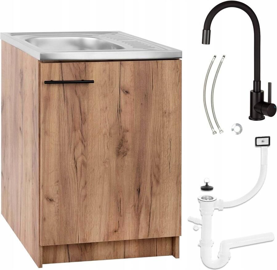 STAMAR Keukenkast 60x50 cm Afvoer Mengkraan Deante Zwart Flexibel Eik Gouden