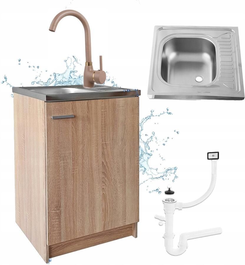 STAMAR Keukenkast 60x50 cm + Deante Gootsteen + Syfon + Hoge Kraan Eik Sonoma