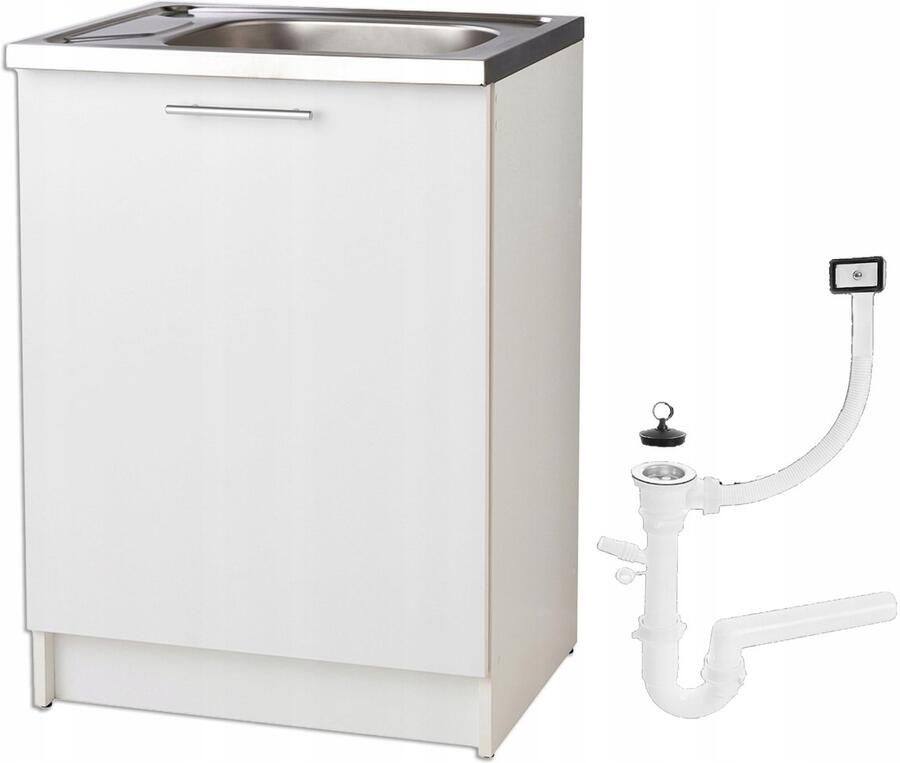 STAMAR Keukenkast 60 x 50 Slim + Deante Gootsteen + Afvoer voor Vaatwasser Wit