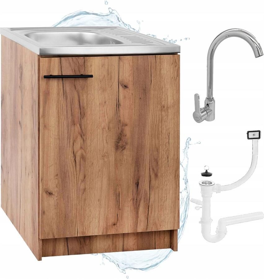 STAMAR Keukenkast 60x50 cm + Spoelbak Deante + Kraan Syfon Eik Gouden