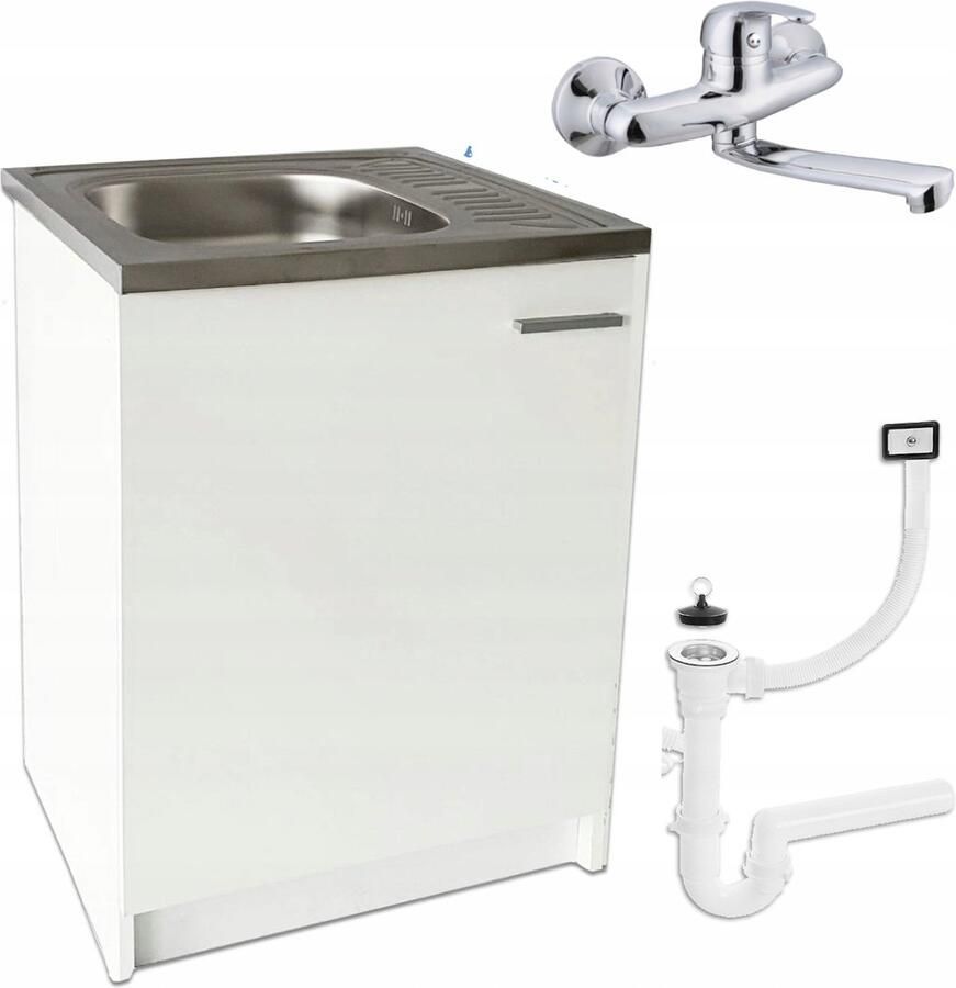 STAMAR Keukenkast Slim 60 Spoelbak Deante + Wandkraan Draaiend Sifon Witte