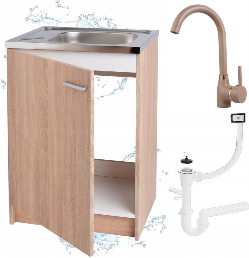 STAMAR Keukenkast 60x50 cm + Spoelbak Hoge Kraan Eik Sonoma