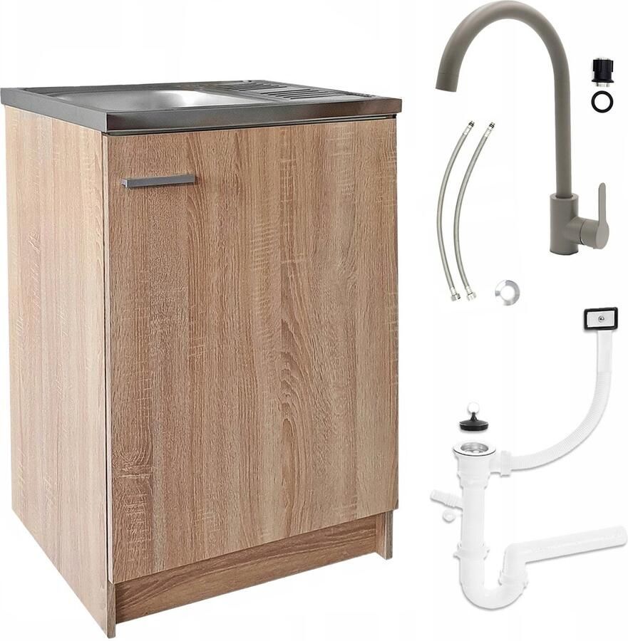 STAMAR Keukenkast 60x50 cm Spoelbak Hoge Kraan Eik Sonoma