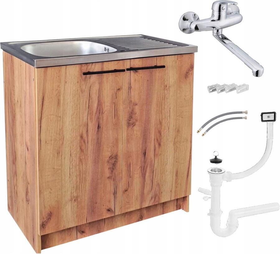 STAMAR Keukenkast 80 Eiken Spoelbak Wandkraan Sifon Bevestigingen Gouden