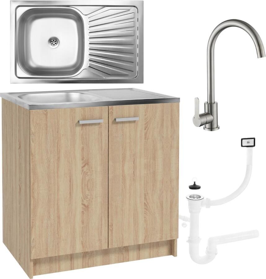 STAMAR Keukenkast 80cm Afvoer Bevestiging Eiken Sonoma - Foto 2