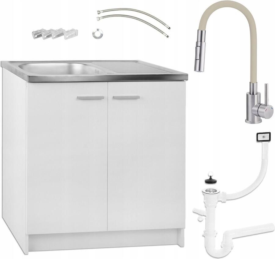 STAMAR Keukenkast 80cm Afvoer Mengkraan Wit
