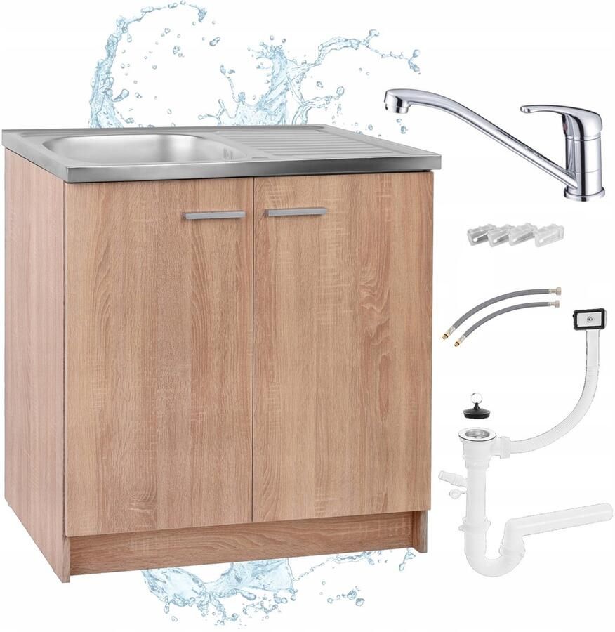 STAMAR Keukenkast 80cm + Kraan Afvoer Eik Sonoma