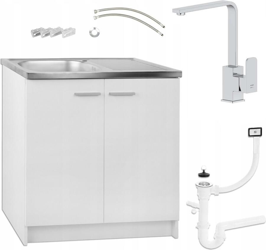 STAMAR Keukenkast 80cm Kraan Afvoer Wit