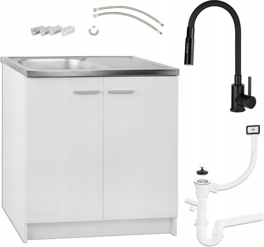 STAMAR Keukenkast 80cm Kraan + Sifon Wit
