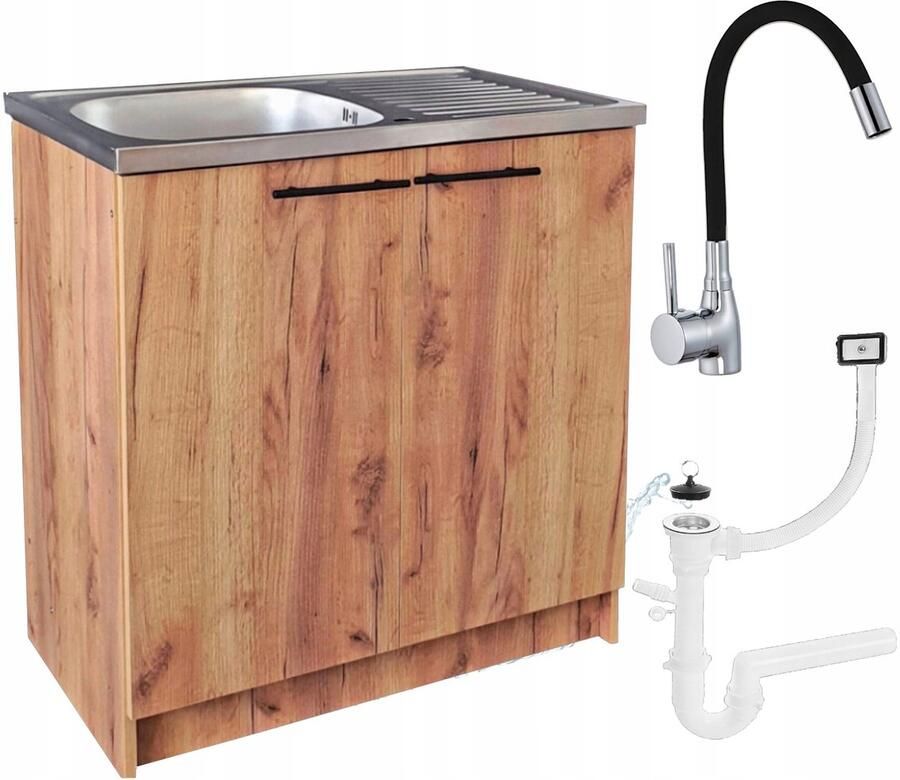 STAMAR Keukenkast 80cm Spoelbak Kraan Eiken