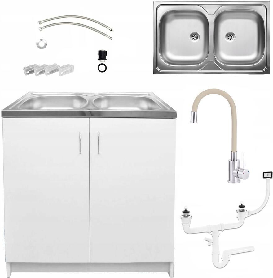 STAMAR Keukenkast 80x50 Spoelbak 2 Kompartimenten Deante Beige