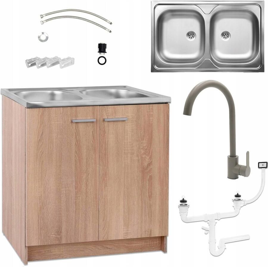 STAMAR Keukenkast 80x50 Spoelbak Hoge Kraan Olijfgroen