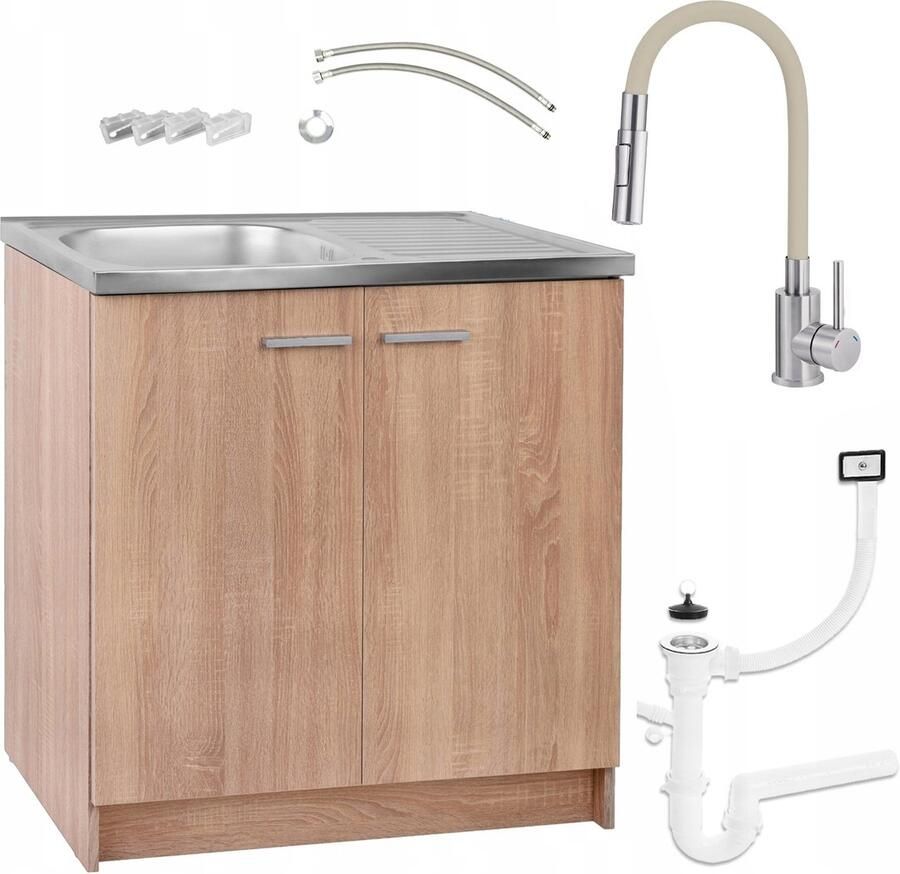 STAMAR Keukenkast Eiken Sonoma 80cm Kraan Flexibel 2in1 Beige