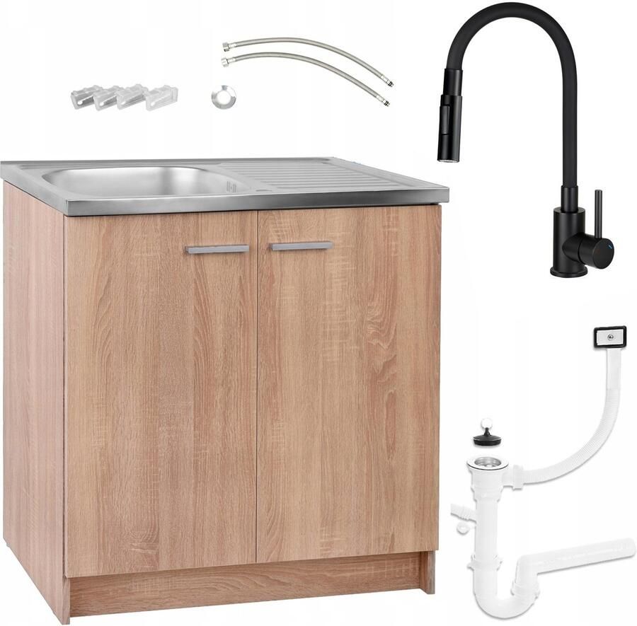 STAMAR Keukenkast Eiken Sonoma 80cm Kraan Flexibel 2in1 Zwart