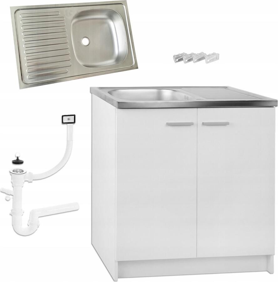 STAMAR Keukenkast Set 80cm Staand + Spoelbak + Afvoer + Bevestigingen Wit