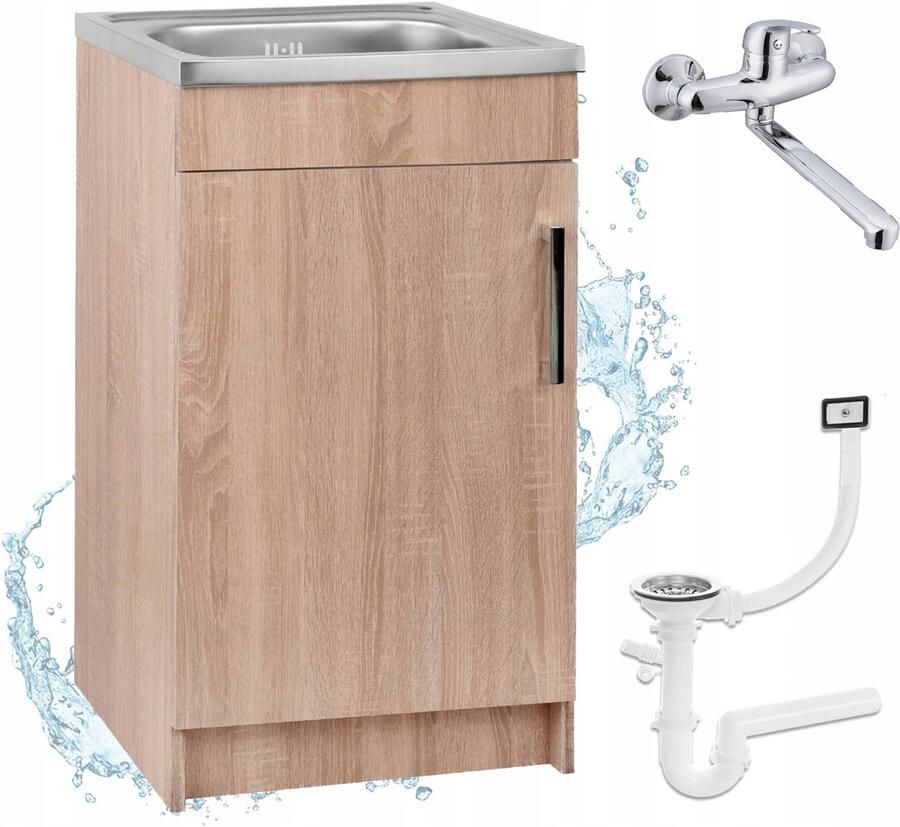 STAMAR Keukenkast + Spoelbak 50x40 cm + Wandkraan Chroom Afvoer Sonoma - Foto 2