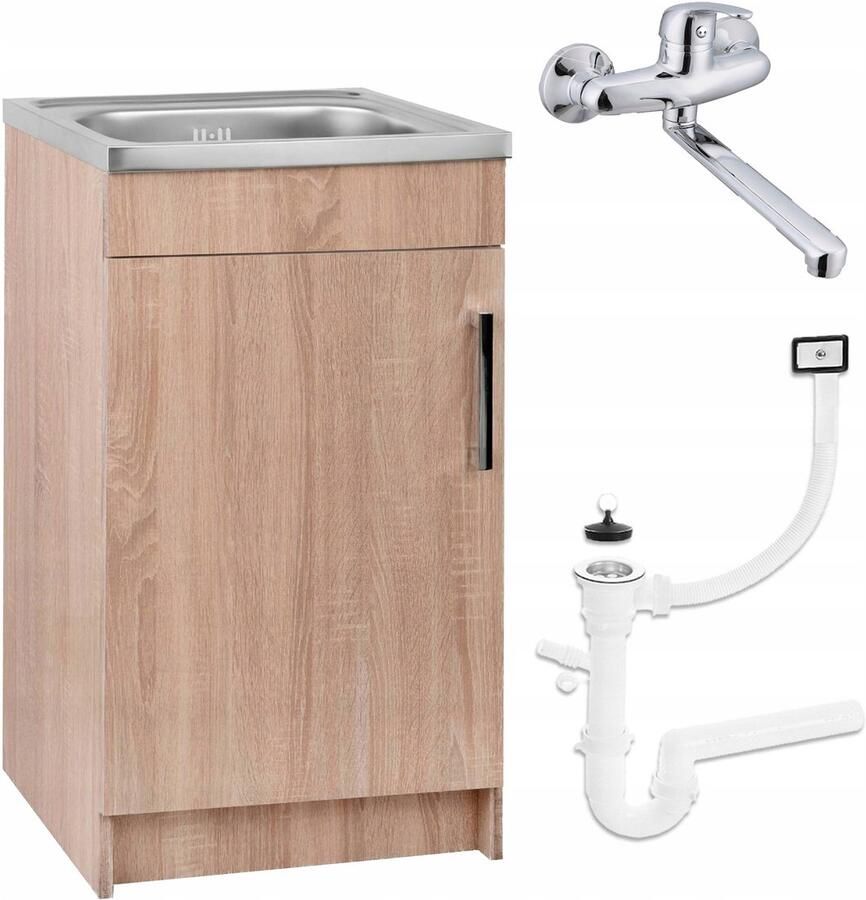 STAMAR Keukenkast + Spoelbak 50x40 cm + Wandkraan Chroom Afvoer Sonoma