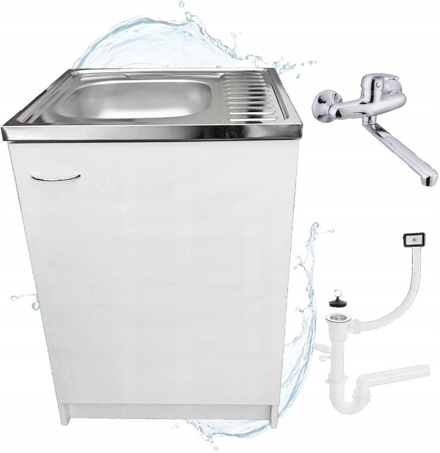 STAMAR Keukenkast Staand 60 x 60 cm Spoelbak Wandkraan Sifon Witte