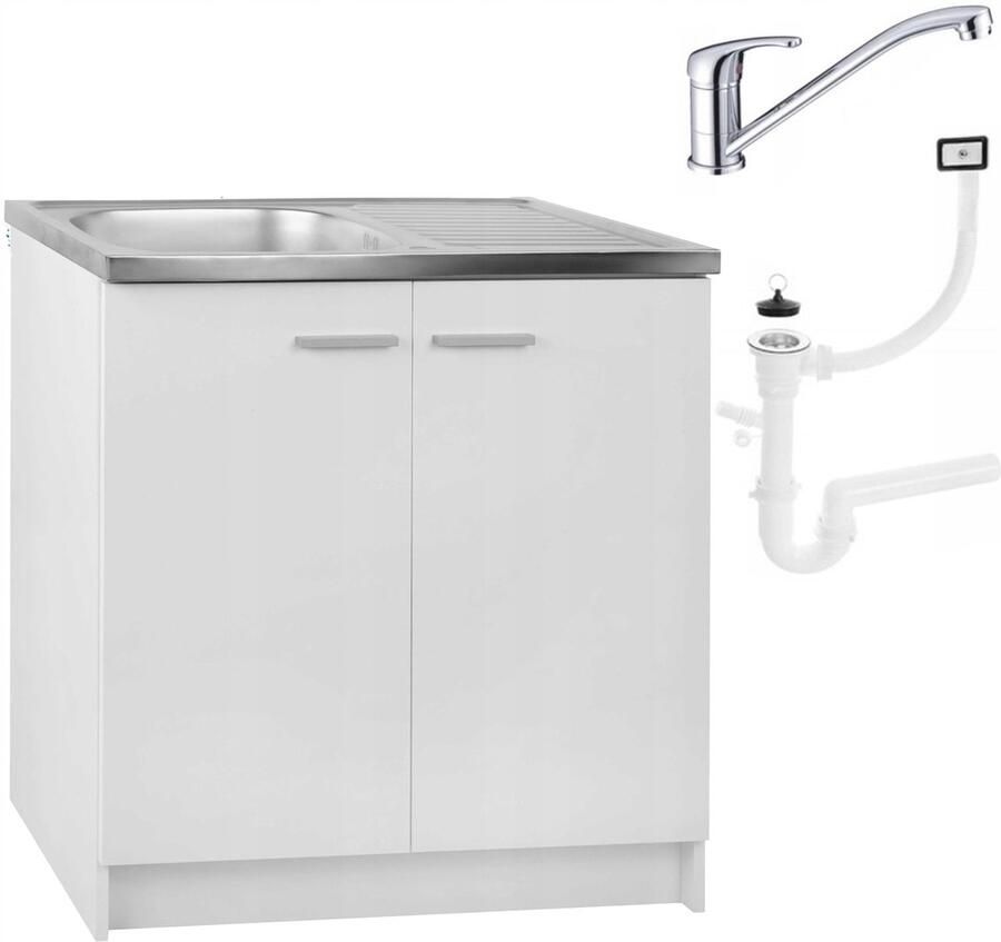 STAMAR Keukenkast Staand 80cm Afvoer Mengkraan Wit