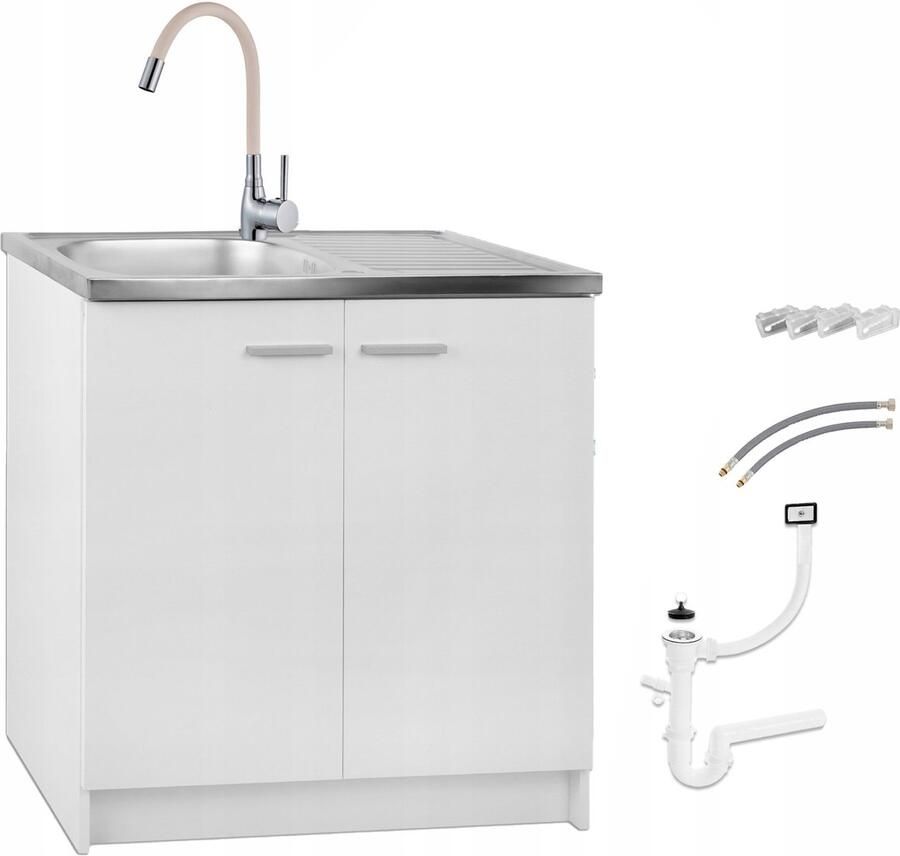 STAMAR Keukenkast Staand 80cm Spoelbak Kraan Elast Beige Bevestigingen Wit