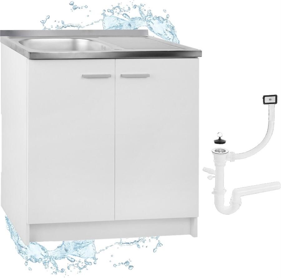 STAMAR Keukenkast Staand 80x50 cm Wit Afvoer Beschermlijst Sifon Bevestigingen Wit