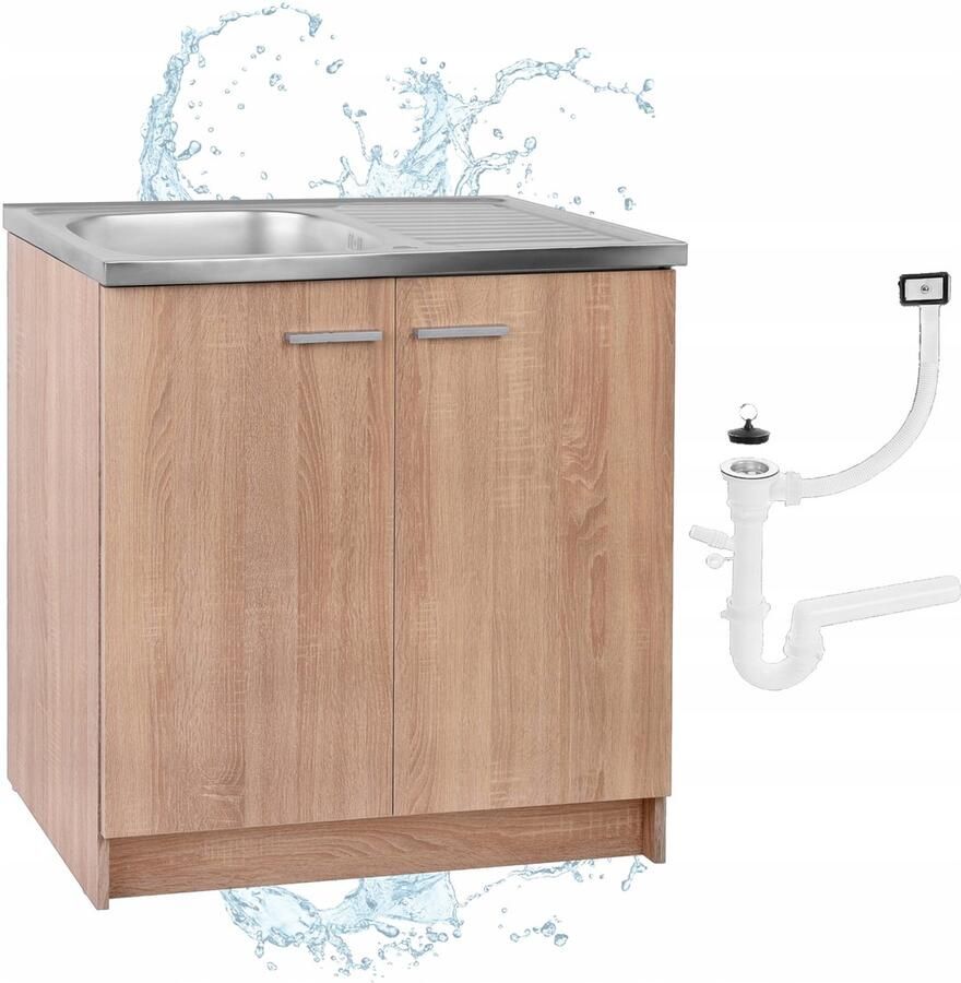 STAMAR Keukenkast Staand Eiken Sonoma 80 cm Afvoerputje Sifon Eik