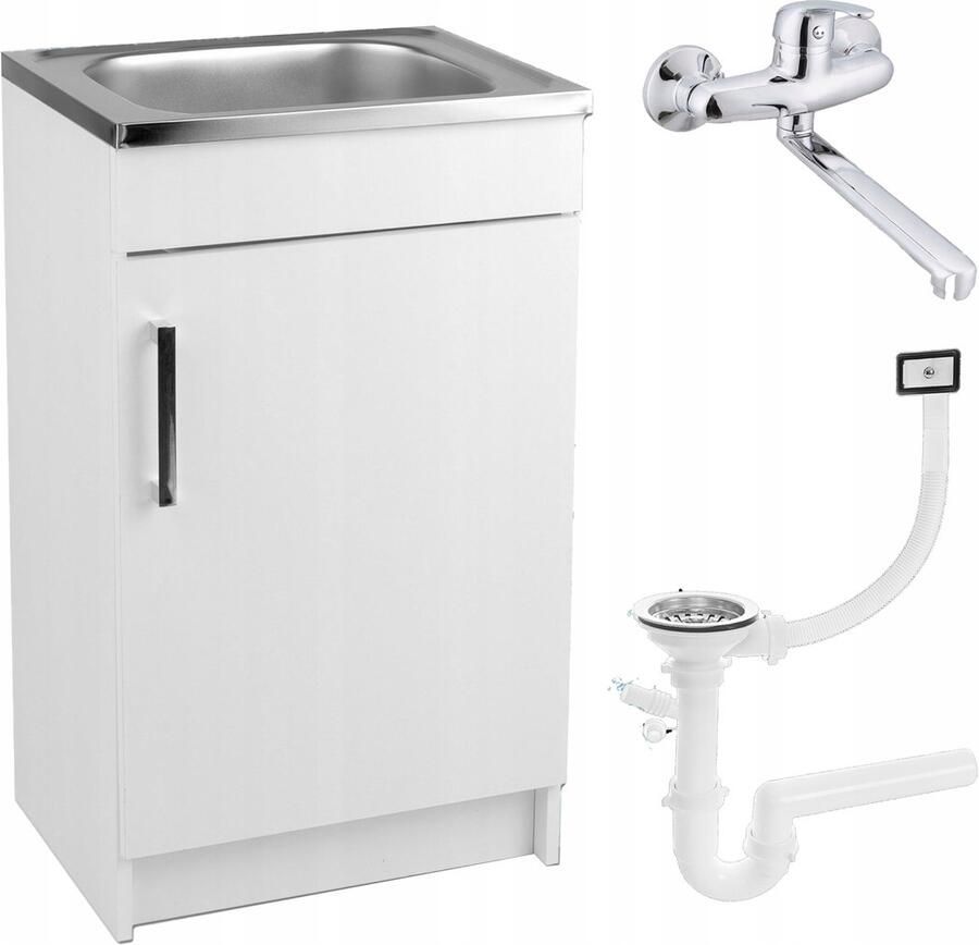 STAMAR Keukenkast + Wasbak 50 x 40 + Wandkraan + Sifon keuken sanitair Wit