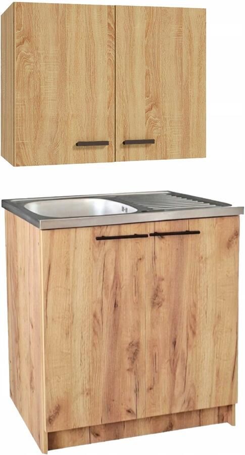 STAMAR Keukenmeubelset Wandkast 80 + Staande Kast + Spoelbak + Sifon keuken Gouden