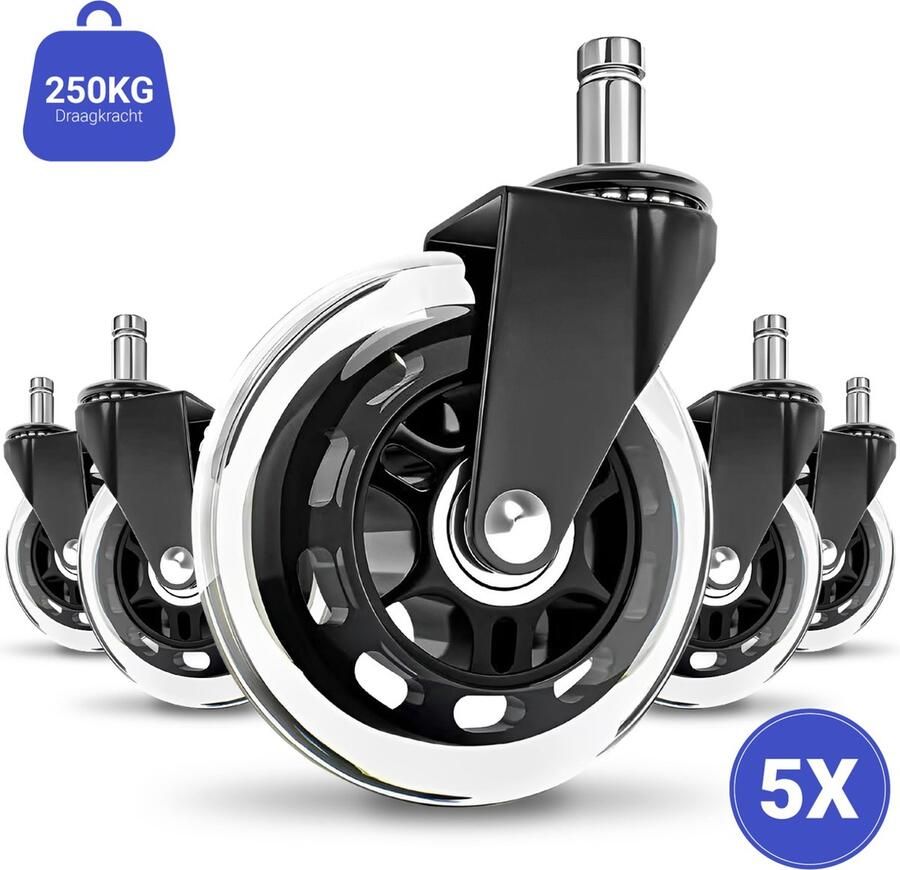 Stane Bureaustoel Wieltjes Bureaustoelwielen Zwenkwielen 11mm Set van 5 Thuiswerken zonder Bureaustoelmat of Vloerbeschermer Zwart