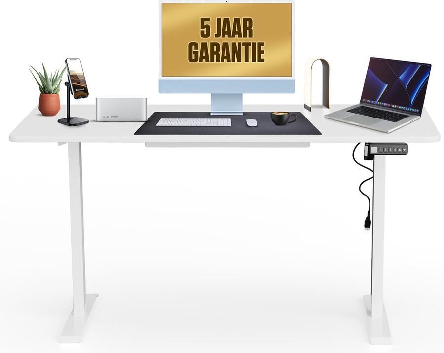 Stane Zit Sta Bureau Elektrisch Verstelbaar 4 Geheugen Standen Incl. Kabelgoot 140 x 60 cm 5 Jaar Garantie Wit - Foto 2
