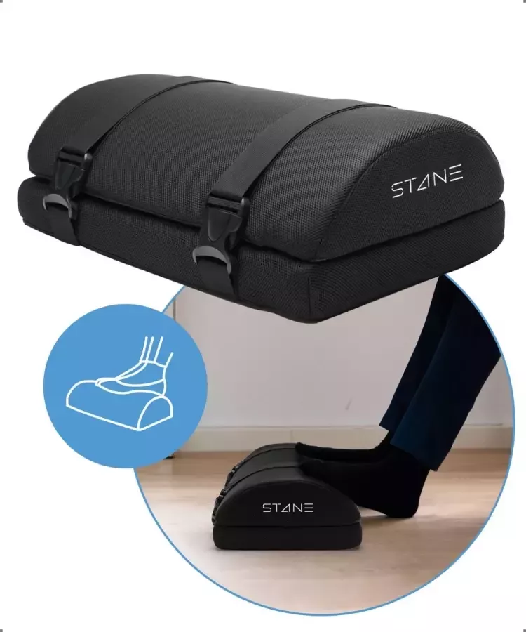 Stane Verstelbare voetensteun bureau voetenbank Ergonomisch Wasbare Hoes Antislip – Zwart